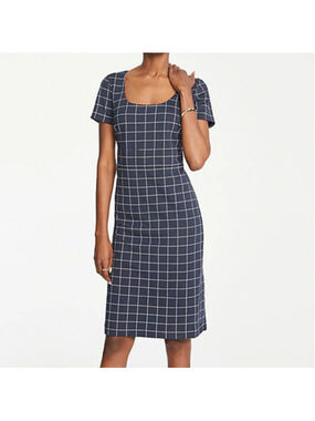 Ann Taylor Windowpane Short Sleeve Knee Length Sheath Dress Navy Size 2 Career